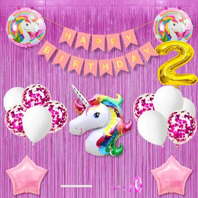 Unicorn Theme 2nd Birthday Decoration Kit for Kids (Multicolor)Pcs Of 20 ,(Set Of 1)