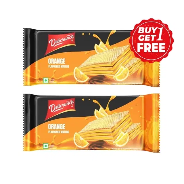Delicrunch Orange Flavoured Crunchy Wafers 2X60 g (Buy 1 Get 1 Free)