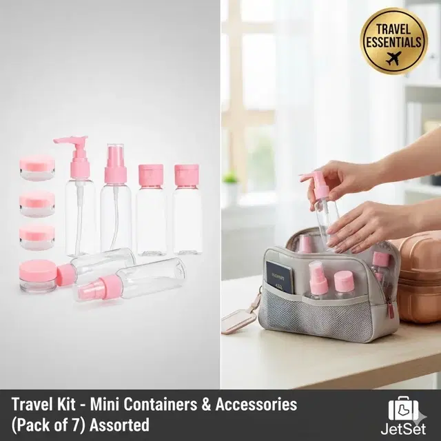 Travel kit, Mini Containers Travelling Accessories (Pack of 7) Assorted