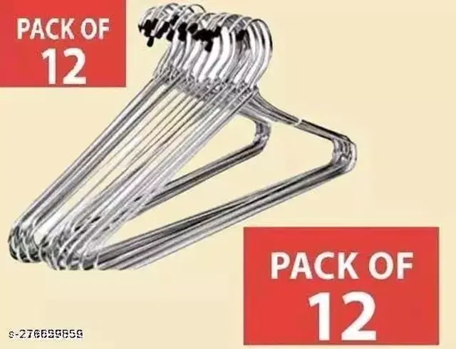 Stainless Steel Clothing Hangers, Silver, Pack Of 12