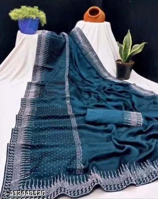 Georgette Embellished Saree For Women, Green