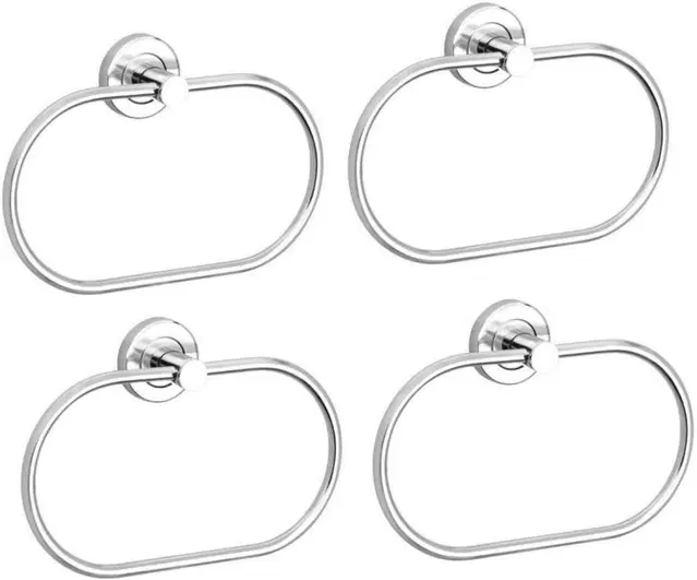 Stainless Steel Multipurpose Towel Ring with Wall Flange, Silver, Set of 4