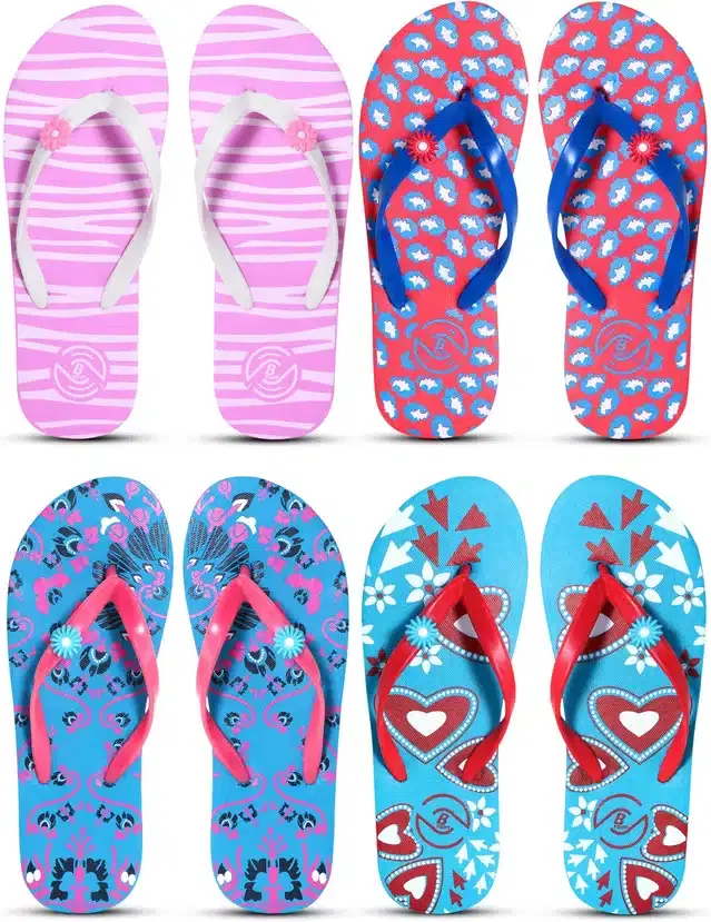 Flip Flops for Women, Pack of 4 (Multicolor, 5)