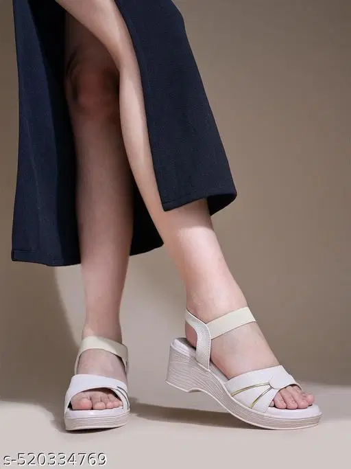 Shoetopia Textured Cream Round Toe Mid-Top Heel Sandals (Size: IND-8)