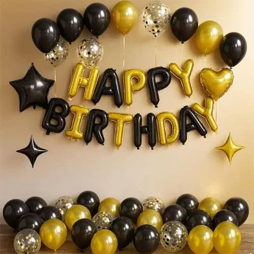 Happy Birthday Balloon Decoration Kit ,Golden & Black,Set Of 1