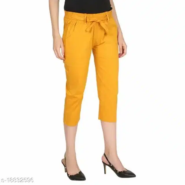 Cotton Capri for Women (Mustard, 26)