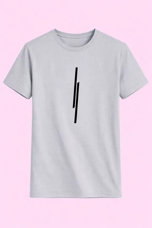 Polyester Chest Printed T-shirt for Men, Grey (M)