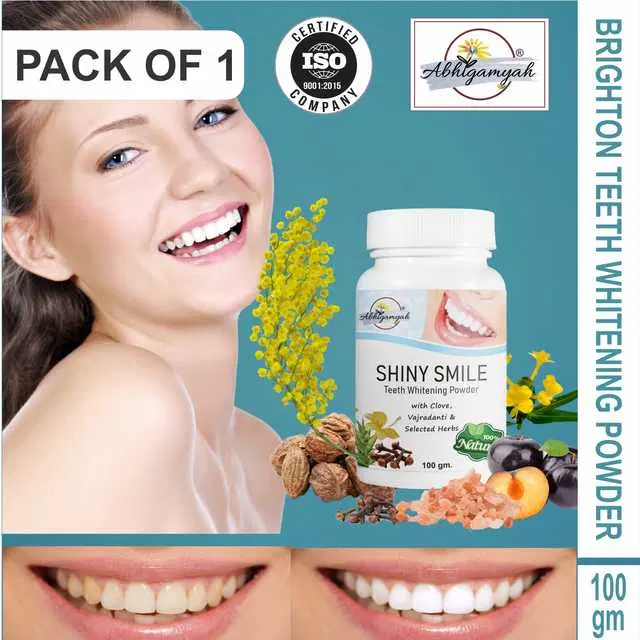 Abhigamayh 100 % Organic Teeth Whitening White Tooth Powder For Tobacco Stain, Tartar, gutkha Stain And Yellow Teeth Removal, 100 g, Pack Of 1, A-1078