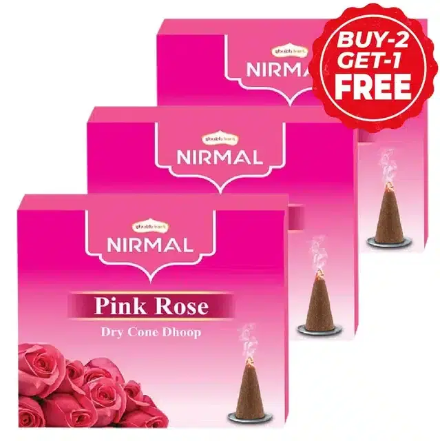 Shubhkart Nirmal Pink Rose Dry Cone Dhoop - 3X10 Units (Buy 2 Get 1 Free)