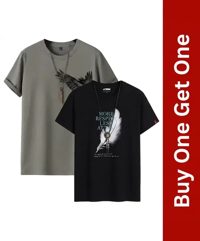 Round Neck Eagle Printed T-Shirt for Men, Buy 1 Get 1, Grey & Black, M