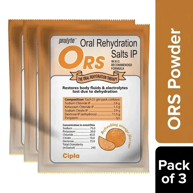 Prolyte ORS for Restoring Body Fluids & Electrolytes | Flavour Powder Refreshing Orange, 3X21 g Powder (Pack of 3)