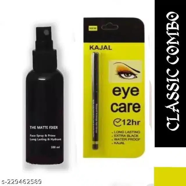 Face Makeup Fixer, 100 ml with ADS Smudge Proof Kajal, Black, Set of 2