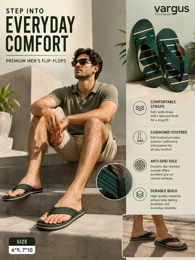 Extra Comfort Slippers for Men (Black, 7)