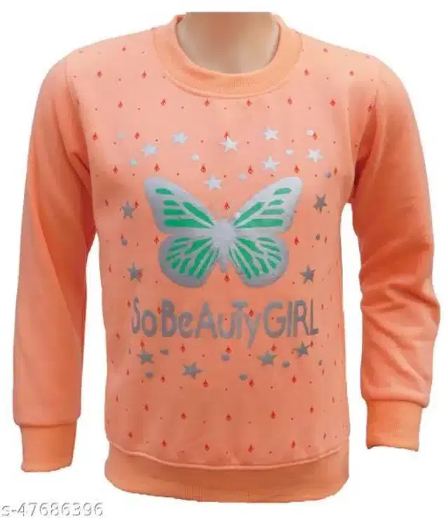Fleece Printed Full Sleeves Round Neck Sweatshirt for Girls (Peach, 3-4 Years)