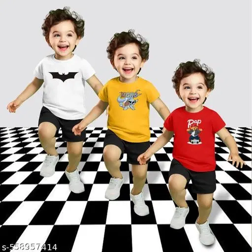 Cotton Blend Printed Clothing Set for Boys, Multicolour, Pack Of 3 (6-7 Years)