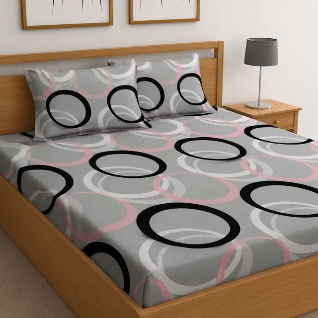 Polycotton Double Bedsheet, Black & Grey, 90x90 Inch