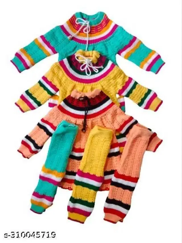 Woolen Sweater & Pant for Girls, Set of 3 (Multicolor, 3-6 Months)