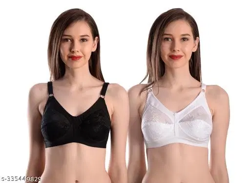 Nylon Bra for Women, Black & White , Pack of 2 (28B)