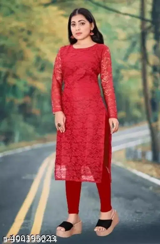 Net Kurti for Women,  Red  (S)