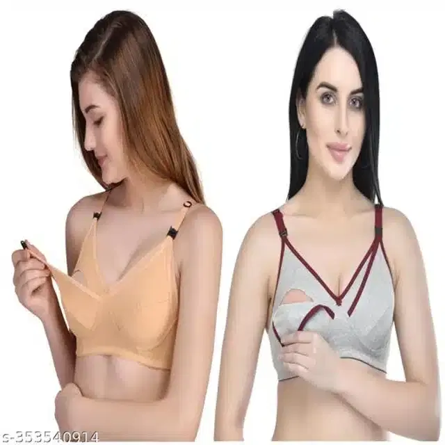 Polycotton Feeding Bra for Women, Pack of 2 (Assorted, 32C)