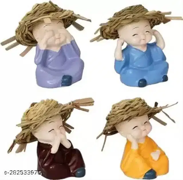 Resin Baby Monks Car Dashboard Idols, Beige, Set of 4