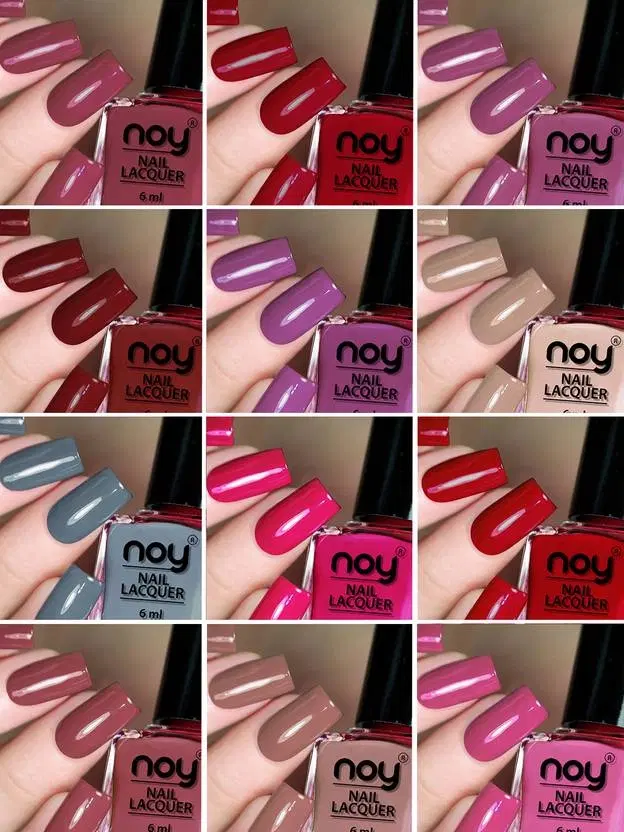 NOY Quick Dry Long Lasting Nail Polish, No-06 Violet,Brown,Nude,Light Grey,Pink,Dark Wine,Nude,Orange,Pink,Red,Carrot Pink, Pack of 12