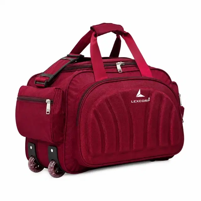 Polyester Trolley Duffel Bag with Wheels, Vertical Lines Design, Red [60 L]