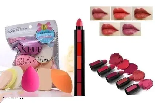 Makeup Blender Puffs Set with 5 in 1 Mini Lipsticks, Multicolor, Set of 2