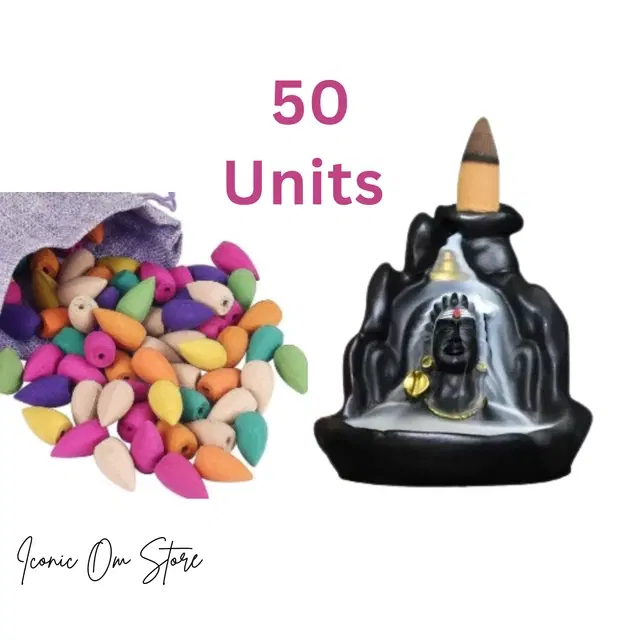 Resin Shiva Murti Showpiece with 50 Pcs Backflow Smoke Cones, Black, Set of 1