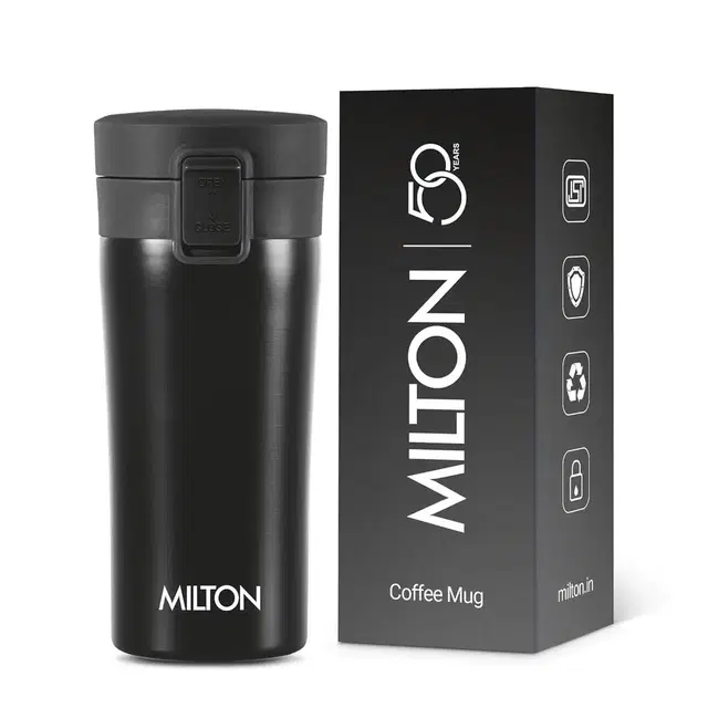 Milton Thermosteel Vacuum Insulated Travel Coffee Mug, 300 ml, Black