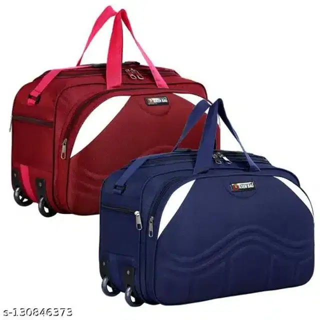 Polyester Trolley Duffel Bag for Men & Women, Maroon & Navy Blue, Pack of 2