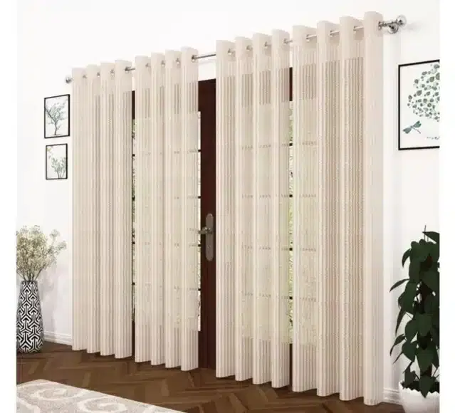 Semi Transparent Net Door Curtains, Pack of 2, Cream, 7 feet
