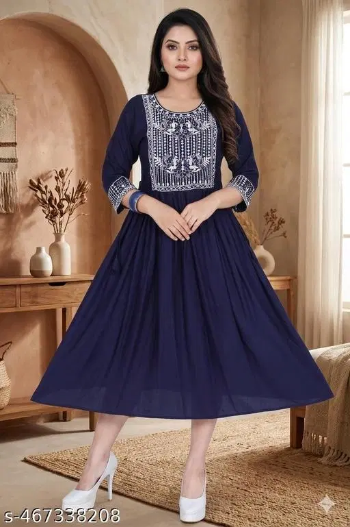 Gown Kurti for Women (Blue, XS)