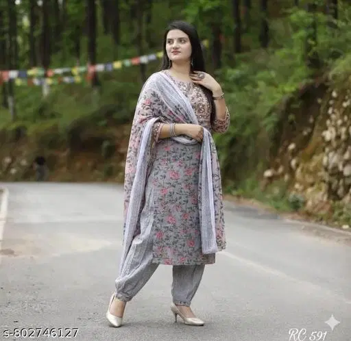 Dupatta Set for Women (Grey, S)