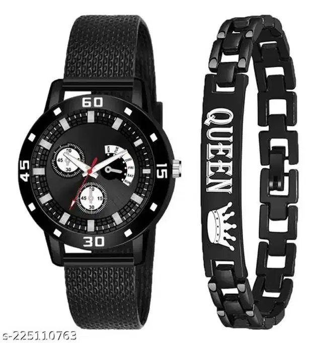 Analog Watch with Bracelet for Women, Set of 2 (Multicolor)