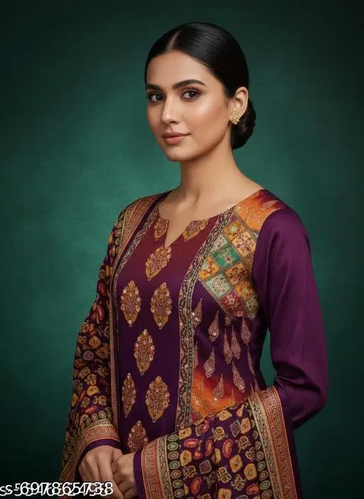 Bandhani Printed Jaipuri Designs Embroidered Top Bottom Duppata for Women (Purple, Un Stitched)