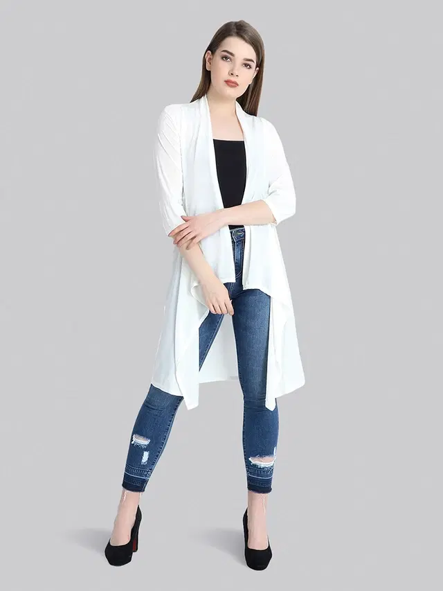 Hosiery Solid Shrug for Women (White, S)