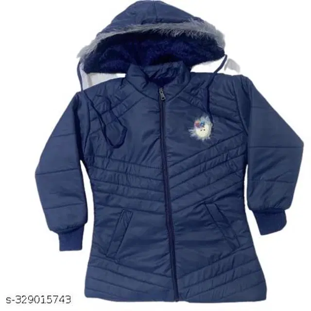 Polyester Jacket for Girls (Navy Blue, 18-24 Months)