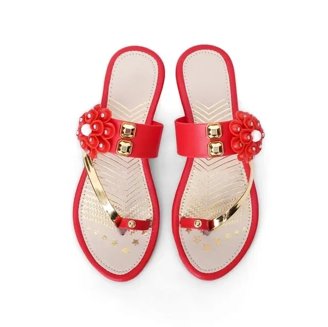 Zakozee Flats for Women, Red & Gold (4)