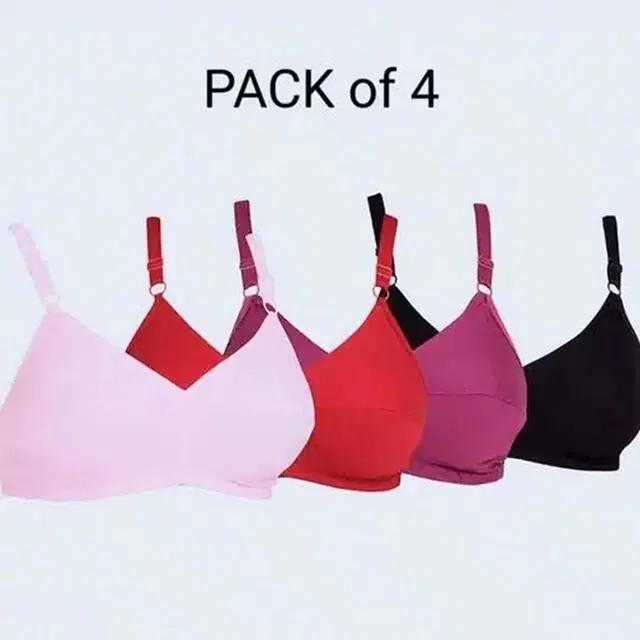 Cotton Solid Non-Padded Bras for Women, Pack of 4, Multicolor (34 B)