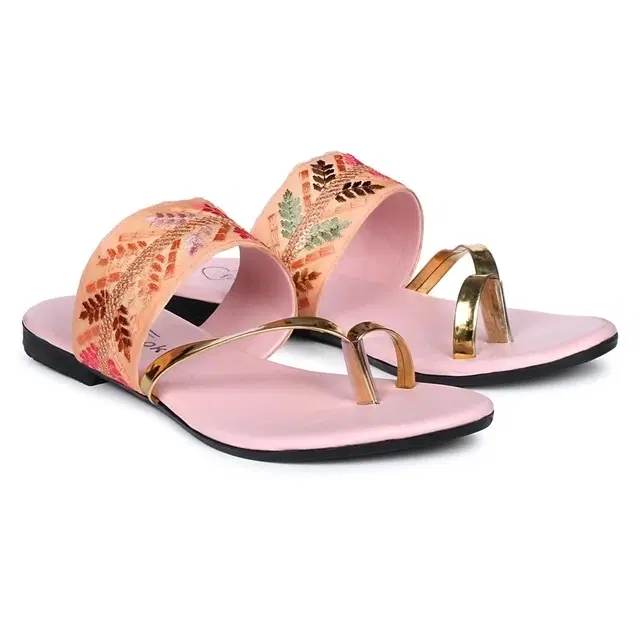 Zakozee Flats for Women, Pink & Beige (4)
