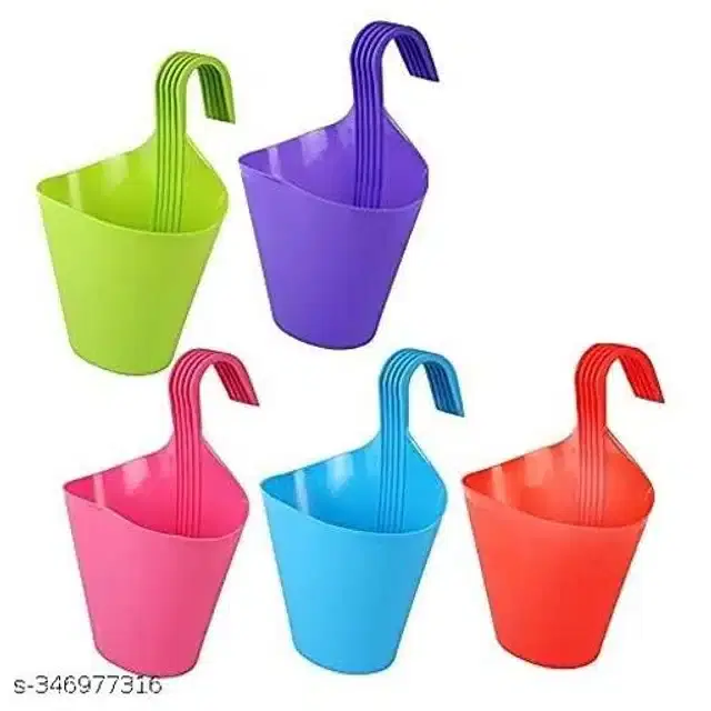 Plastic Hanging Planters, Multicolor, Pack of 5