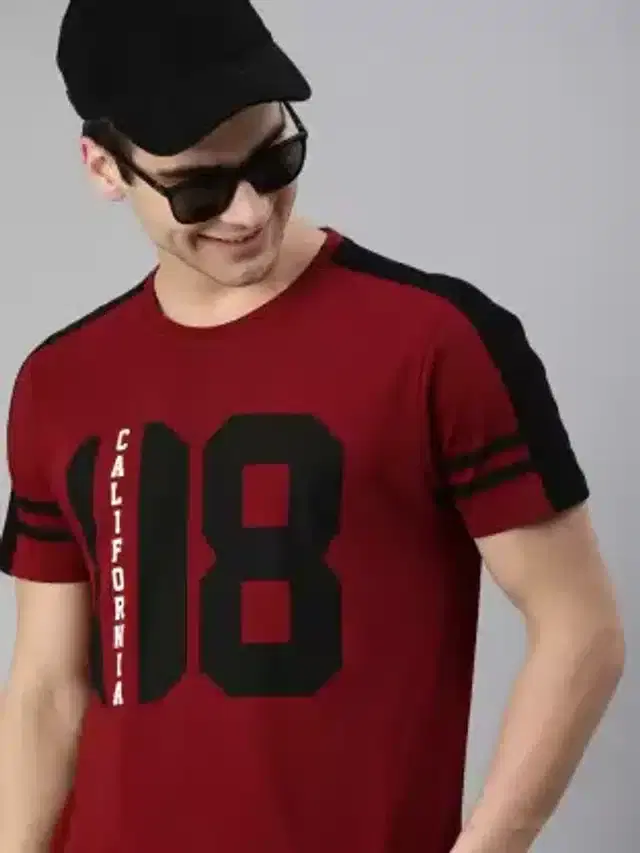 Half Sleeves Printed T-Shirt for Men (Maroon,XL)