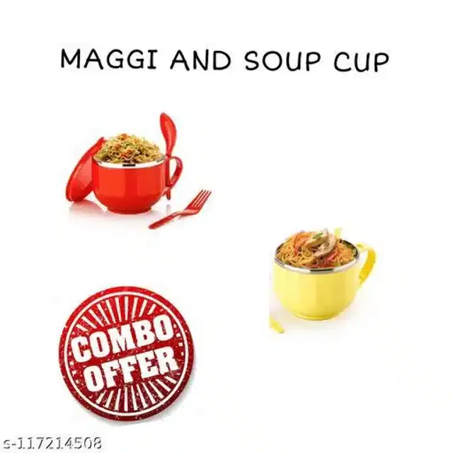 Plastic Soup Cup, Red & Yellow, Pack of 2
