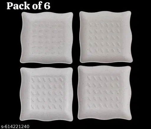 Plastic Plates for Kitchen, White, Pack of 6