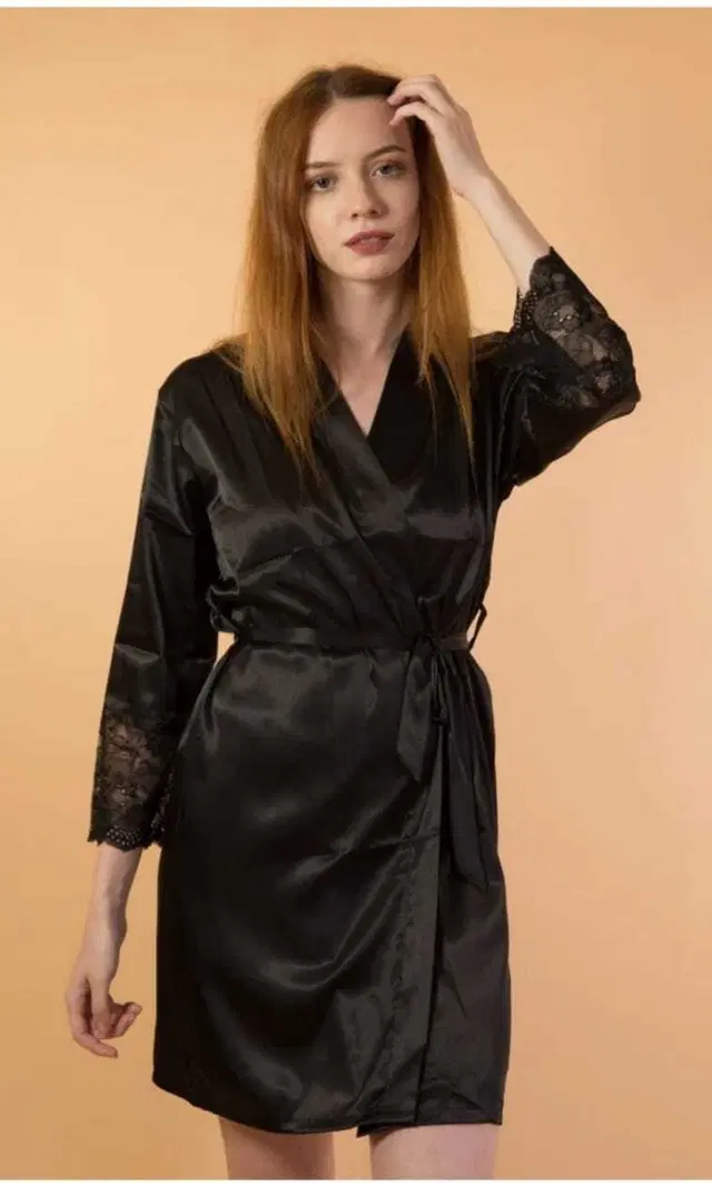 Satin Solid Babydoll for Women (Black, S)