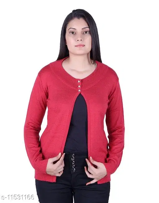 Acrylic Solid Sweater for Women (Red, M)