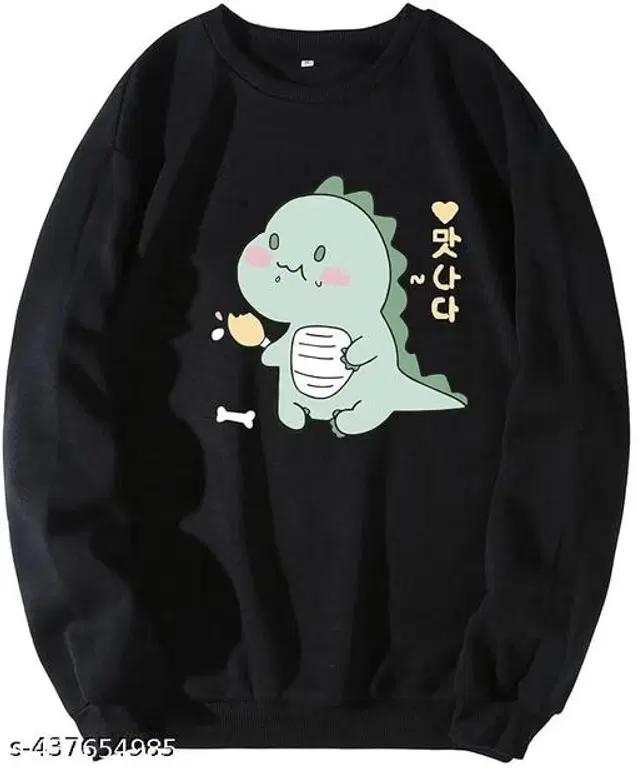 Cotton Blend Printed Sweatshirt for Women (Black, L)