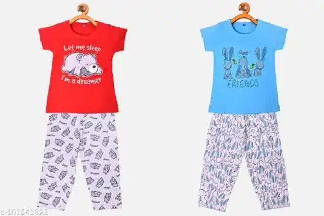 Nightsuit for Girls, Pack of 2 (Multicolor, 6-7 Years)