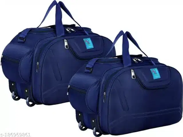 Polyester Trolley Duffel Bag for Men & Women, Navy Blue, Pack of 2